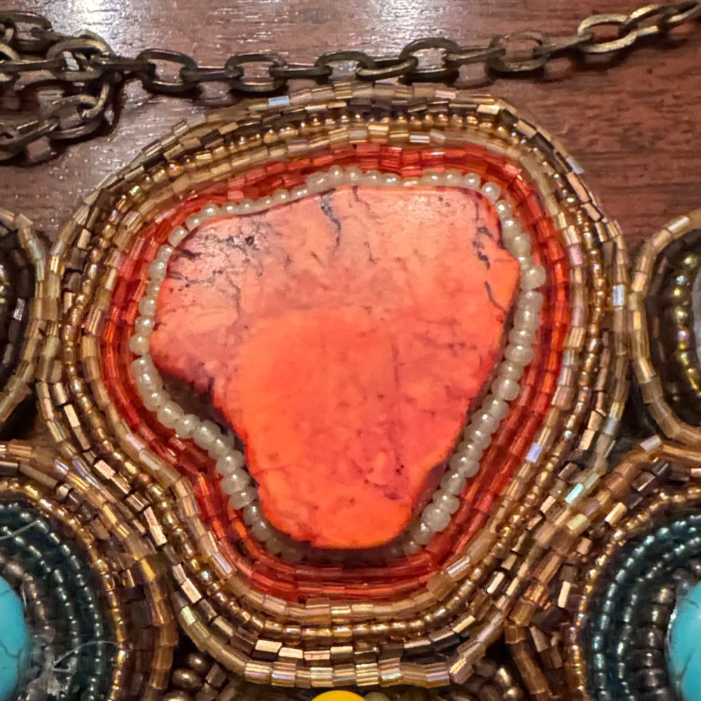 Bohemian Multicolor Beaded Bib Necklace by Natasha - Picture 12 of 13